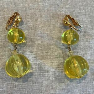 Lovely Lucite Licorice Yellow earrings, clip on, Vintage